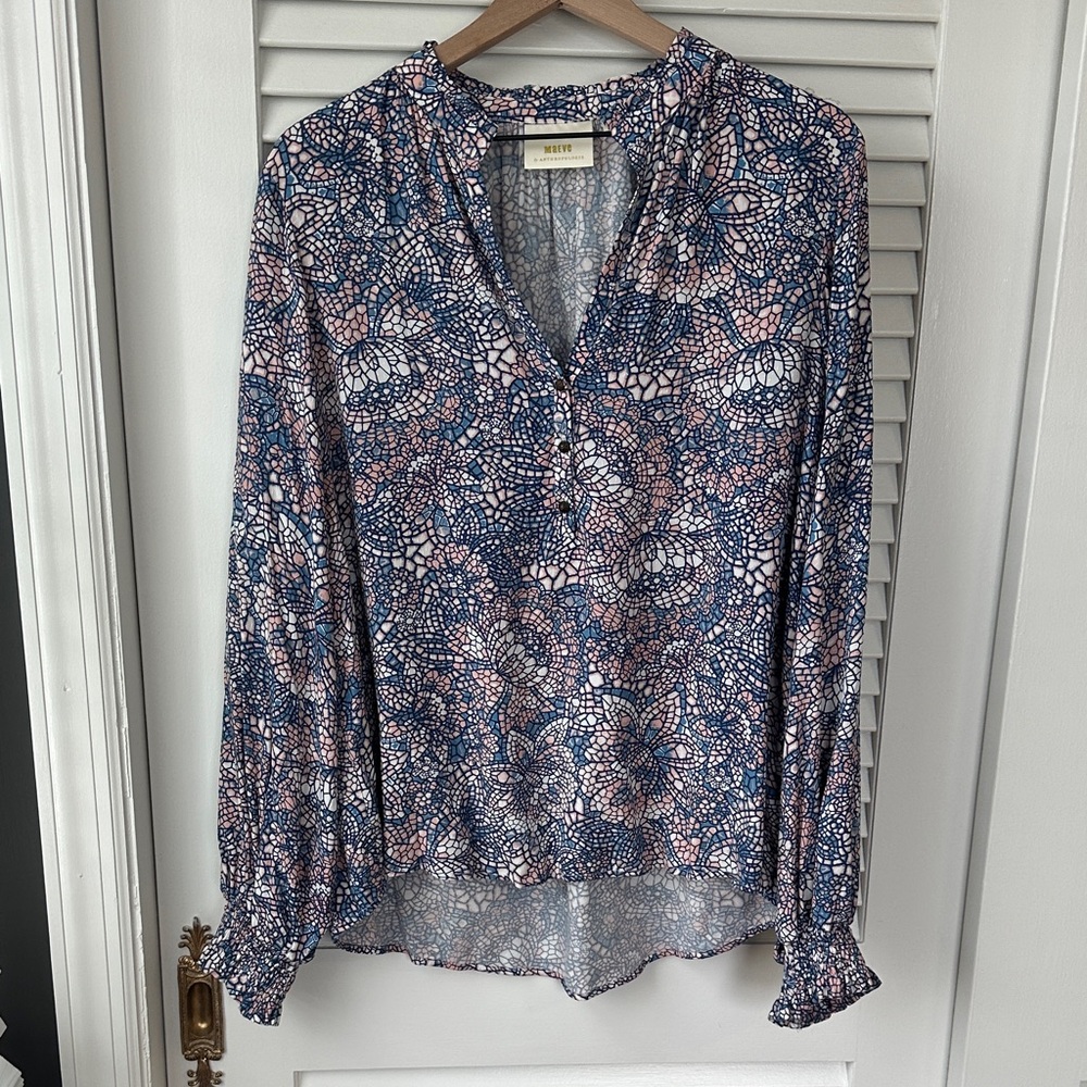 Anthropologie-Maeve Navy and Blush Floral Blouse
